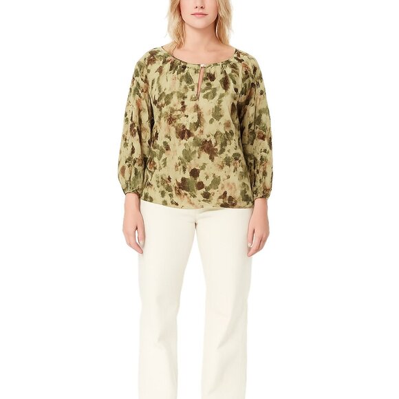 Tops - Community Watercolor Floral Pleated Blouse with Keyhole XS #A0260 TRB2